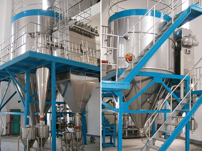 Alternative view of HC spray drying equipment with blue access stairs and platforms
