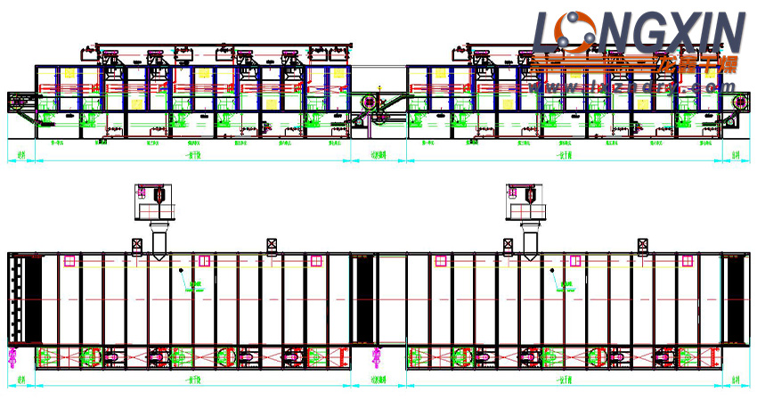 Layout drawing of two belt dryers connected in series for staged drying