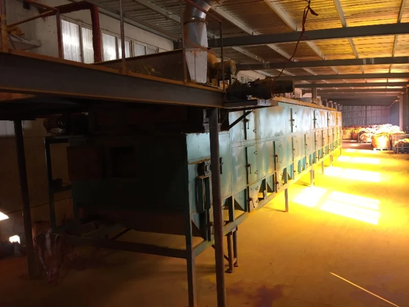 Side view of a pigment and dye belt dryer installed in a production building