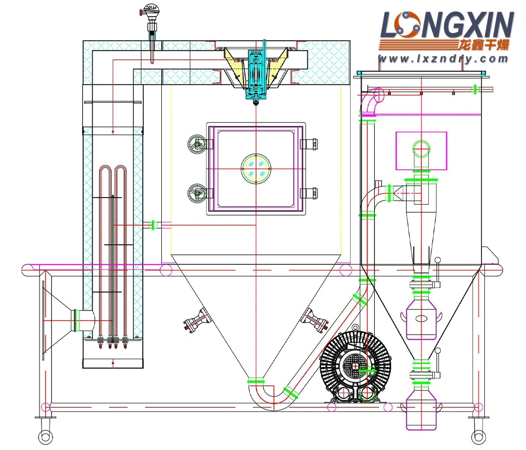 Engineering drawing of the LPG-Y laboratory spray drying chamber and atomizer arrangement