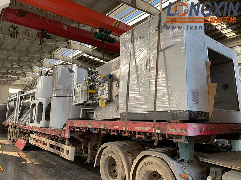 Alternative view of spin flash dryer equipment loaded for shipment