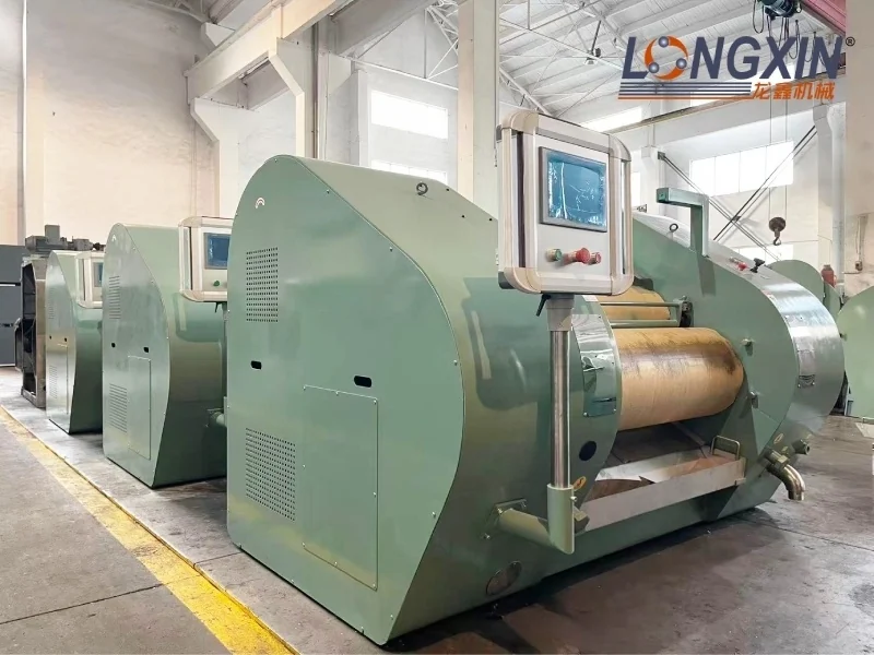 Installed YS400 hydraulic three-roll mill with a touchscreen control panel