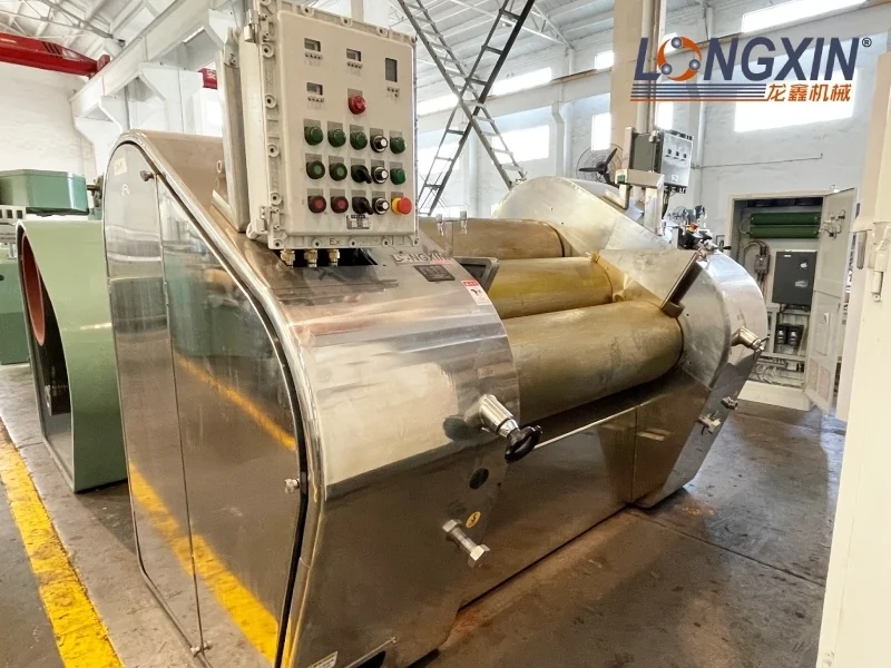 Longxin YS400 hydraulic three-roll mill with a stainless steel frame