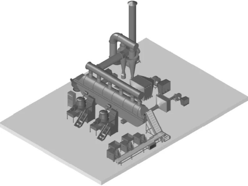 Three-dimensional layout of a ZLG vibrating fluid bed drying system and exhaust equipment