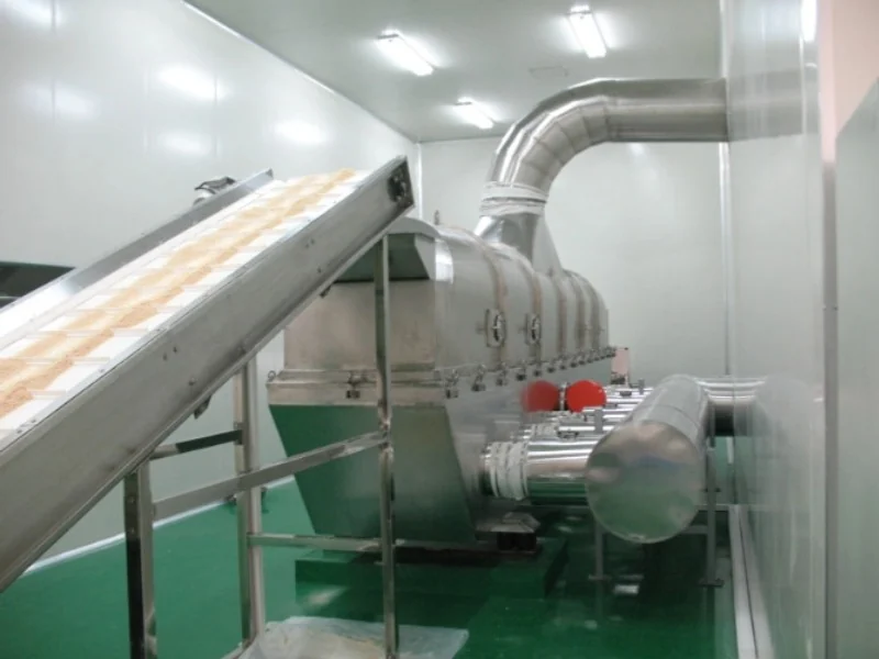 Belt conveyor feeding material into a vibrating fluid bed dryer
