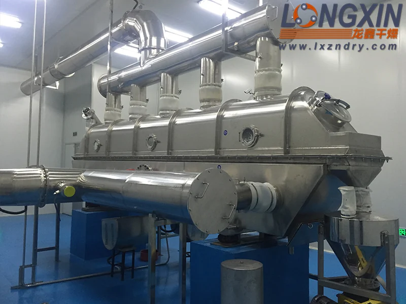 ZLG vibrating fluid bed dryer and cooler installed on a blue support frame