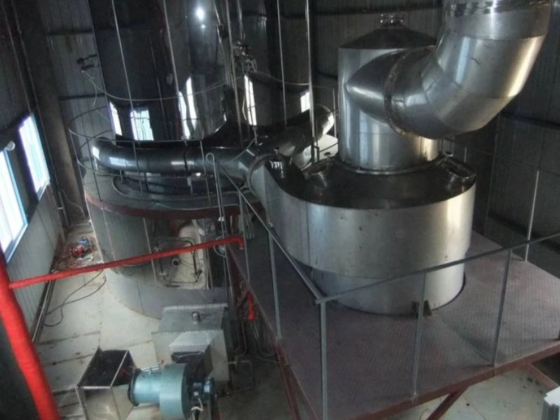 Cyclone separator, connecting ductwork and fan in a YPG spray drying installation